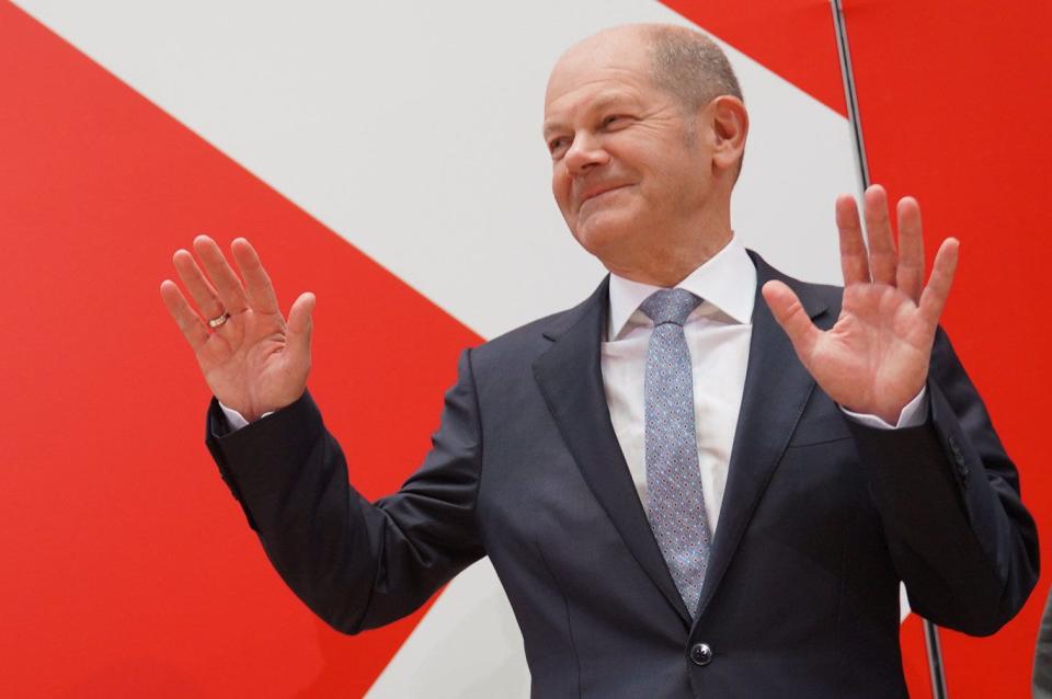 Olaf Scholz, chancellor candidate of the German Social Democrats (SPD), speaks to the media at the Federal Chancellery following the SPD's narrow win in yesterday's federal elections on Sept. 27, 2021, in Berlin. The SPD came in 1.6 points ahead of the Christian Democrats union of CDU/CSU, setting the stage for what will likely be arduous exploratory discussions and negotiations between the four leading parties over the next several months before the creation of a new coalition government.