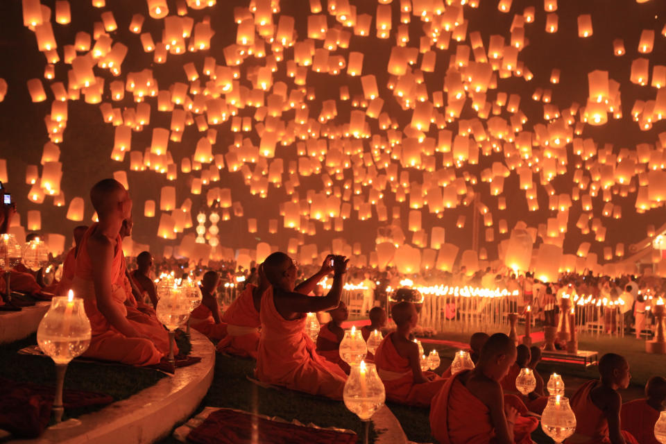 Loy Kratong Floating Lantern Festival in Chiang Mai - Thailand. It started with ceremonies in the morning, followed by meditation and prayers.