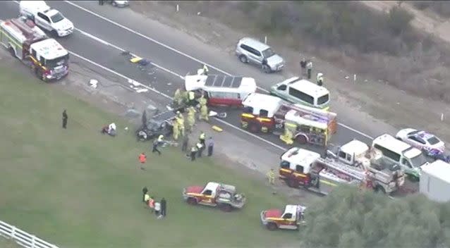 One person had to be cut out of the wreckage of a 4WD. Source: 7 News