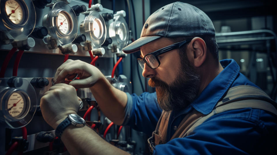 An engineer overseeing the calibrations of a sophisticated flow meter. 