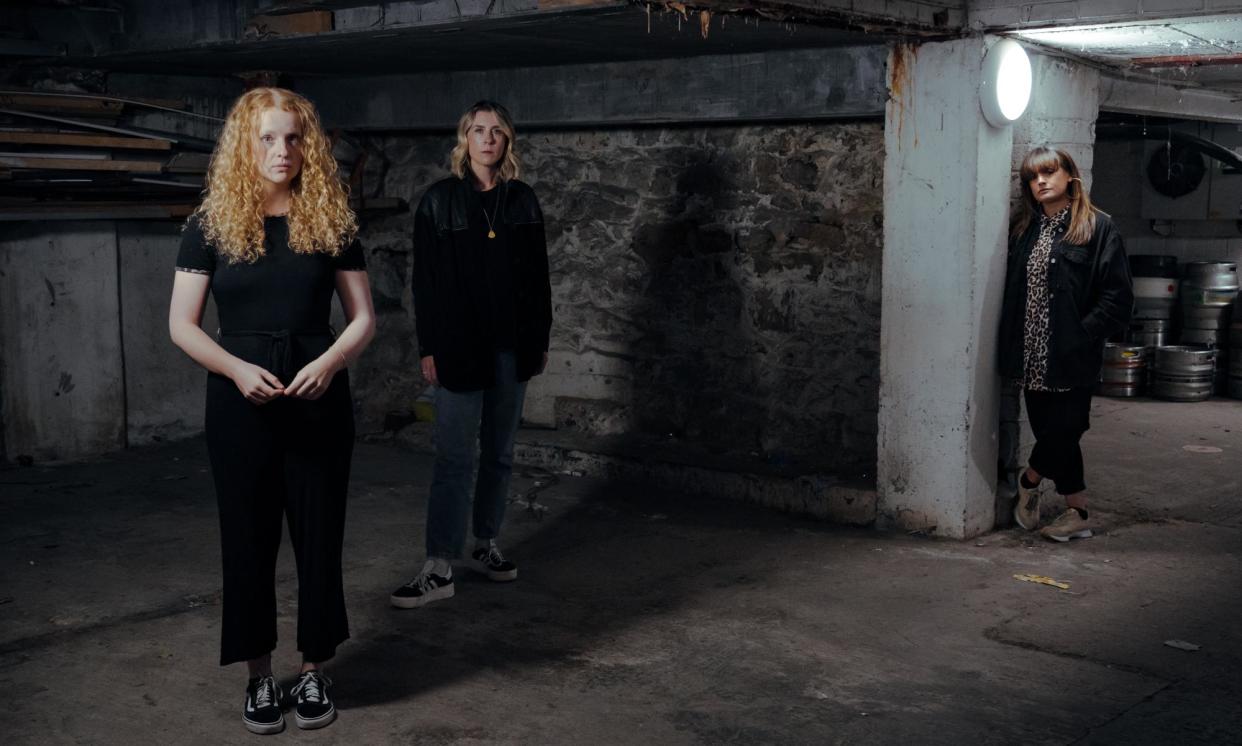 <span>‘The beauty of darkness’ … (from left) Brogan Gilbert, Dani Arlington and Neshla Caplan in rehearsals for Saint Maud at Live theatre, Newcastle.</span><span>Photograph: Von Fox Promotions</span>