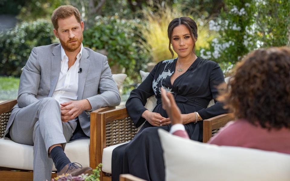 Harry und Meghan sprachen am vergangenen Sonntag erstmals über ihren Umzug in die USA. (Bild: 2021 Harpo Productions/Joe Pugliese/Handout)