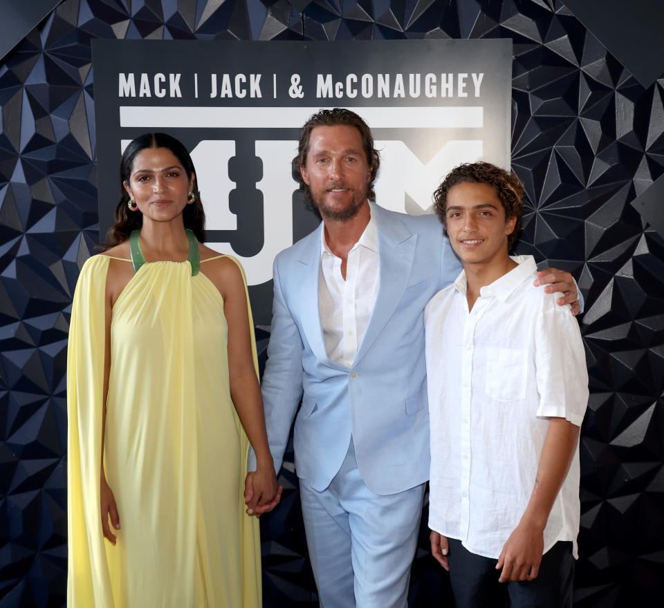 Camila Alves McConaughey, Matthew McConaughey and Levi Alves McConaughey attend the 2023 Mack, Jack & McConaughey Gala.