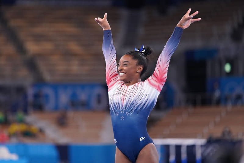 Simone Biles, who took a mental health break at the 2020 Summer Games in 2021 in Tokyo, said she will keep her future goals "secretive" ahead of the 2024 Summer Games. File Photo by Richard Ellis/UPI