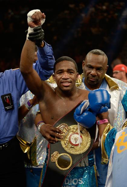 Adrien Broner celebrates after beating Carlos Molina. (Getty)