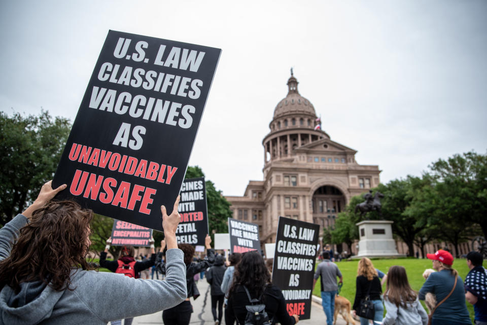 Image: Demonstrators Protests At Texas State Capitol Against Governor's Stay At Home Order (Sergio Flores / Getty Images)