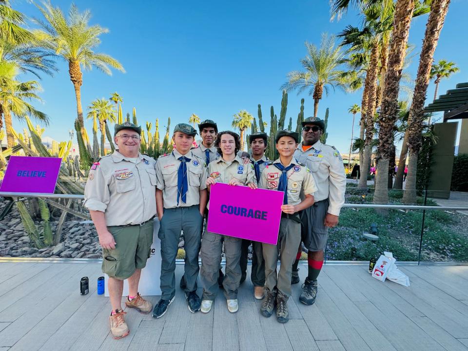 Jim Stansfield was on hand with his Boy Scout helpers at Paint El Paseo Pink on Oct. 14, 2023.