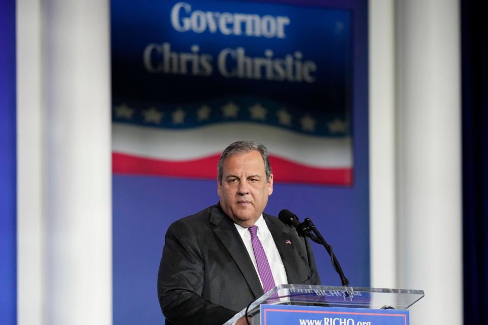 Republican presidential candidate and former New Jersey Gov. Chris Christie speaks at an annual leadership meeting of the Republican Jewish Coalition, Saturday, Oct. 28, 2023, in Las Vegas.