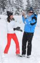 <p>The couple had a private skiing break in the French Alps and were photographed frolicking around in the snow, March 2016.</p>