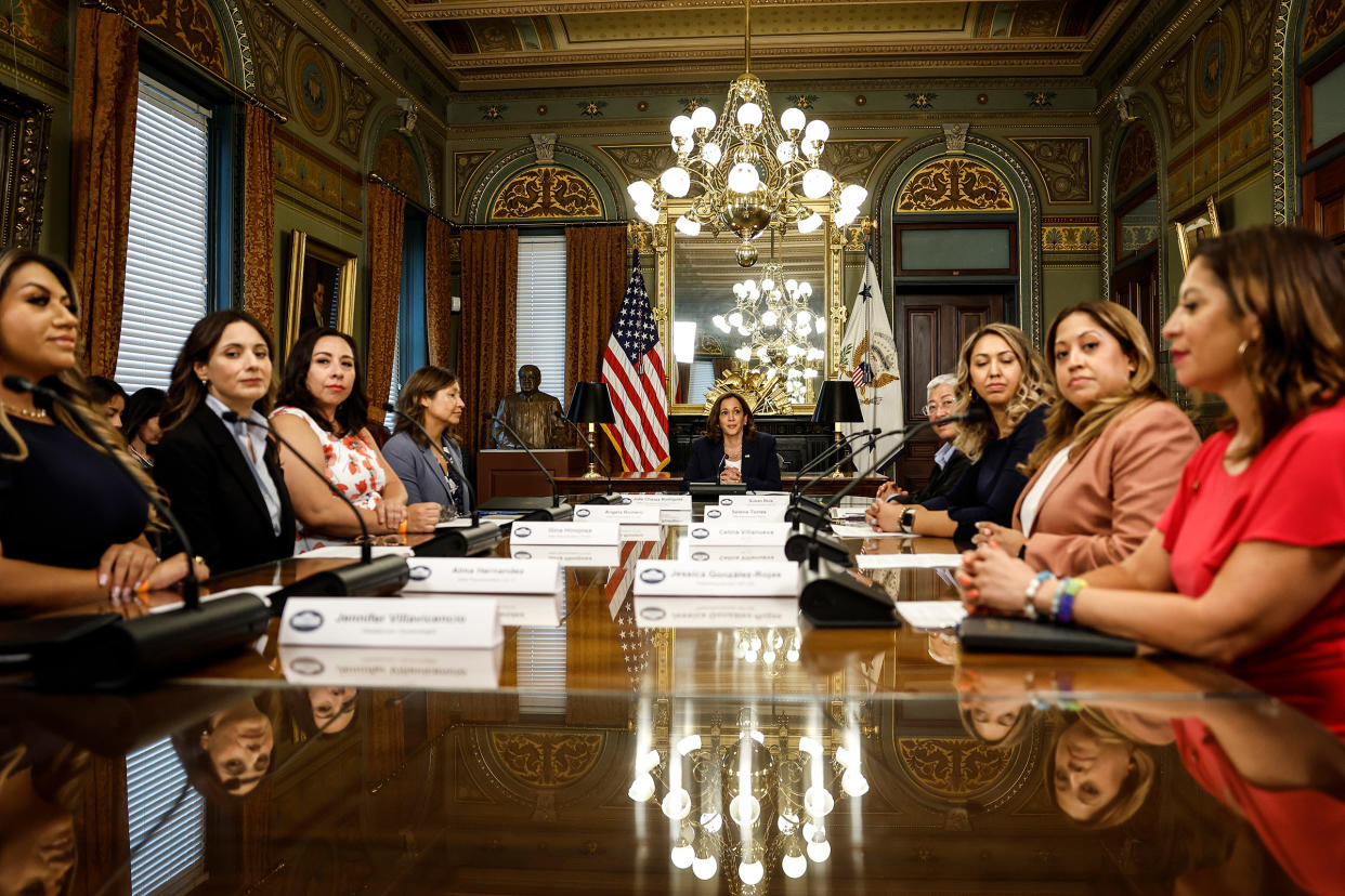 The Vice President oversees a discussion on reproductive rights in 2022<span class="copyright">Anna Moneymaker—Getty Images</span>