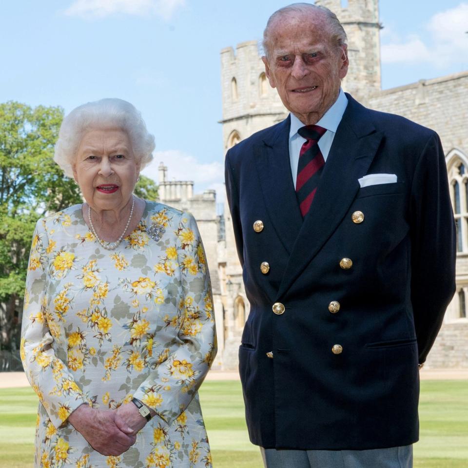 The Queen and Prince Philip in a portrait released to mark the Prince's 99th birthday in June 2020. The Queen wears the heart-shaped Cullinan V diamond brooch -  Steve Parsons/PA Wire/Pool via REUTERS