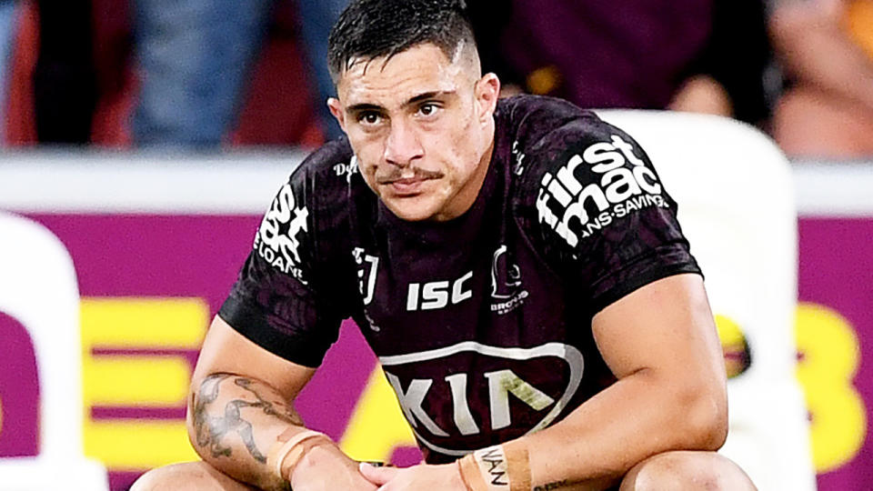 Brisbane Broncos centre Kotoni Staggs is pictured after the team's round 12 NRL loss.