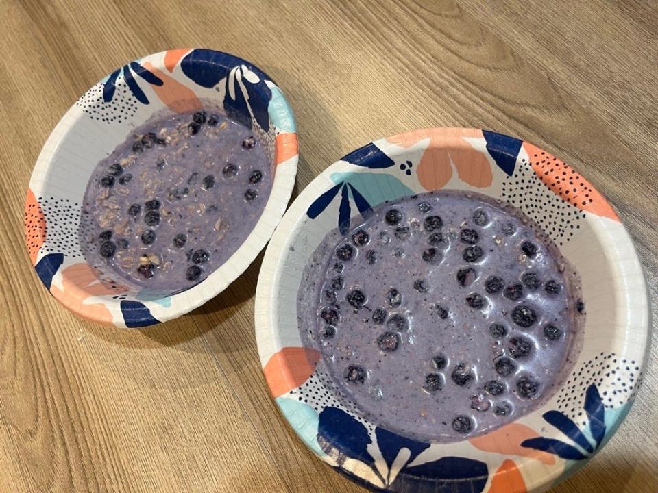 Granola with milk and blueberries from an Army MRE.