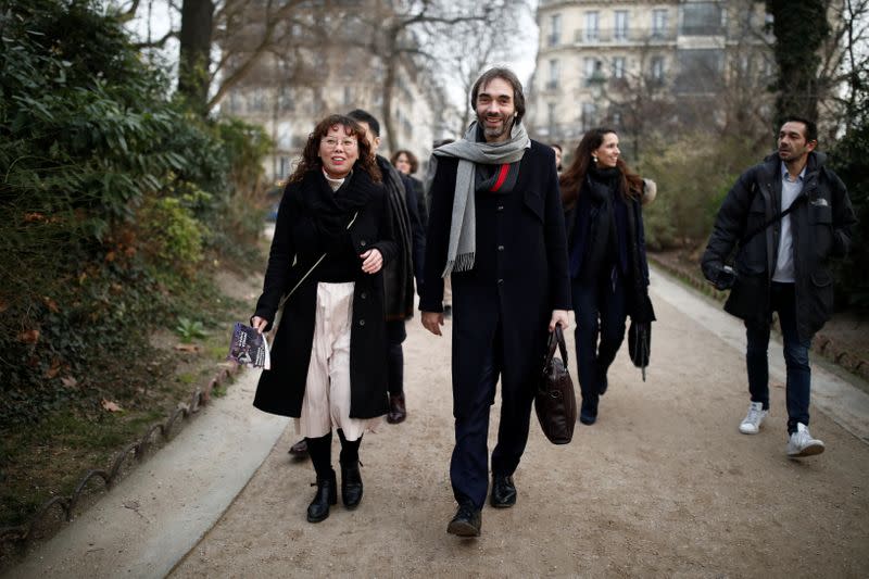 French mathematician Cedric Villani, member of Parliament and candidate for Paris mayoral election, campaigns in Paris