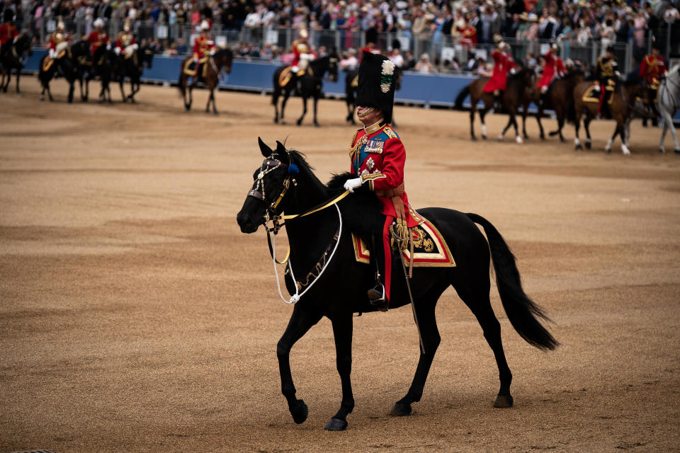 King Charles III during the Trooping the Colour ceremony at Horse Guards Parade in London. June 17, 2023. / Credit: Aaron Chown/PA Images via Getty Images