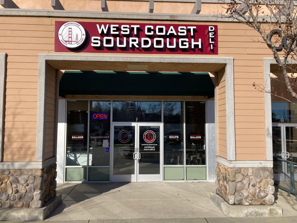 The outside of West Coast Sourdough on Jan. 20, 2023. The restaurant recently opened in the Safeway-Lowe's shopping center.