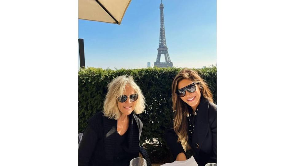 Ayda Field and her mum in front of their Eiffel Tower