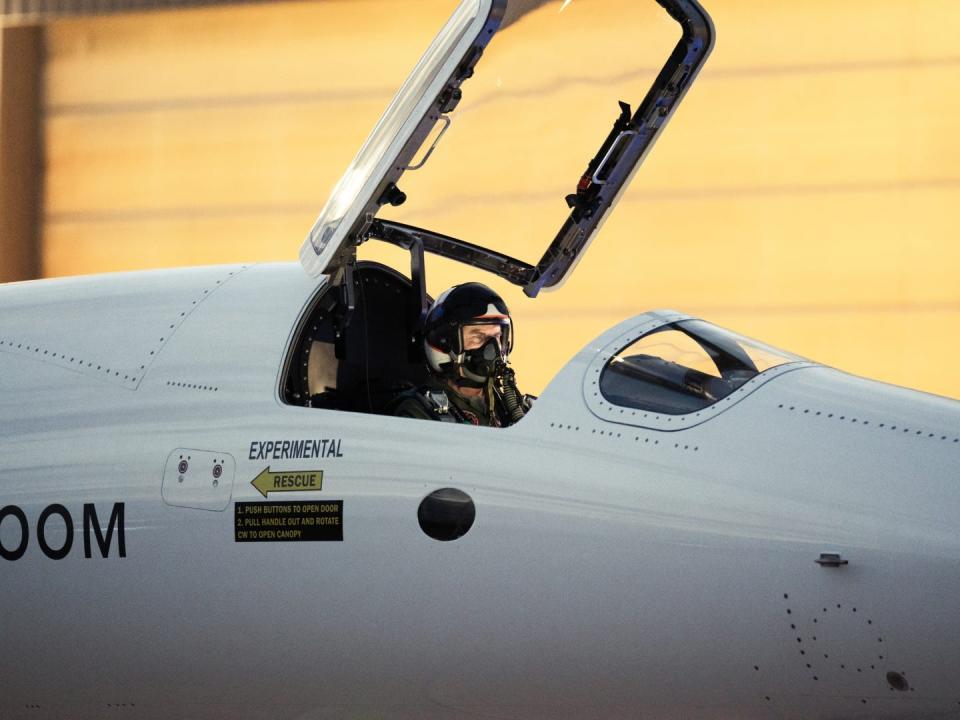 Boom Chief Test Pilot Bill "Doc" Shoemaker in the cockpit of the XB-1.