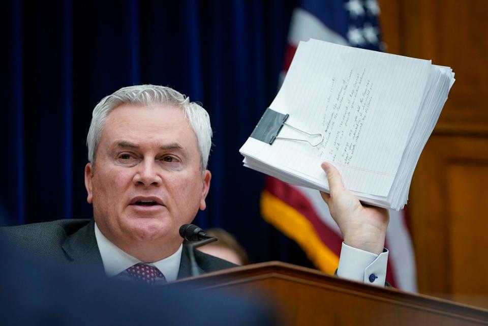 House Oversight Committee Chair James Comer, R-Ky., during the House Committee on Oversight and Accountability holds a hearing “Influence Peddling: Examining Joe Biden’s Abuse of Public Office” on March 20, 2024.