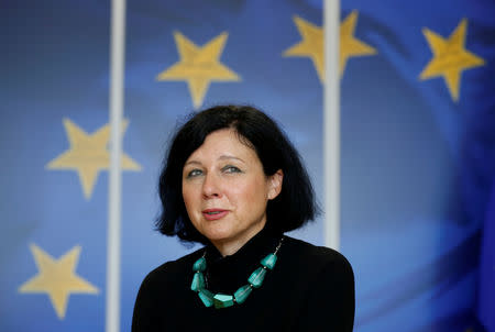 FILE PHOTO: European Justice Commissioner Vera Jourova at the EU Commission headquarters in Brussels, Belgium, September 11, 2017.REUTERS/Francois Lenoir/File Photo