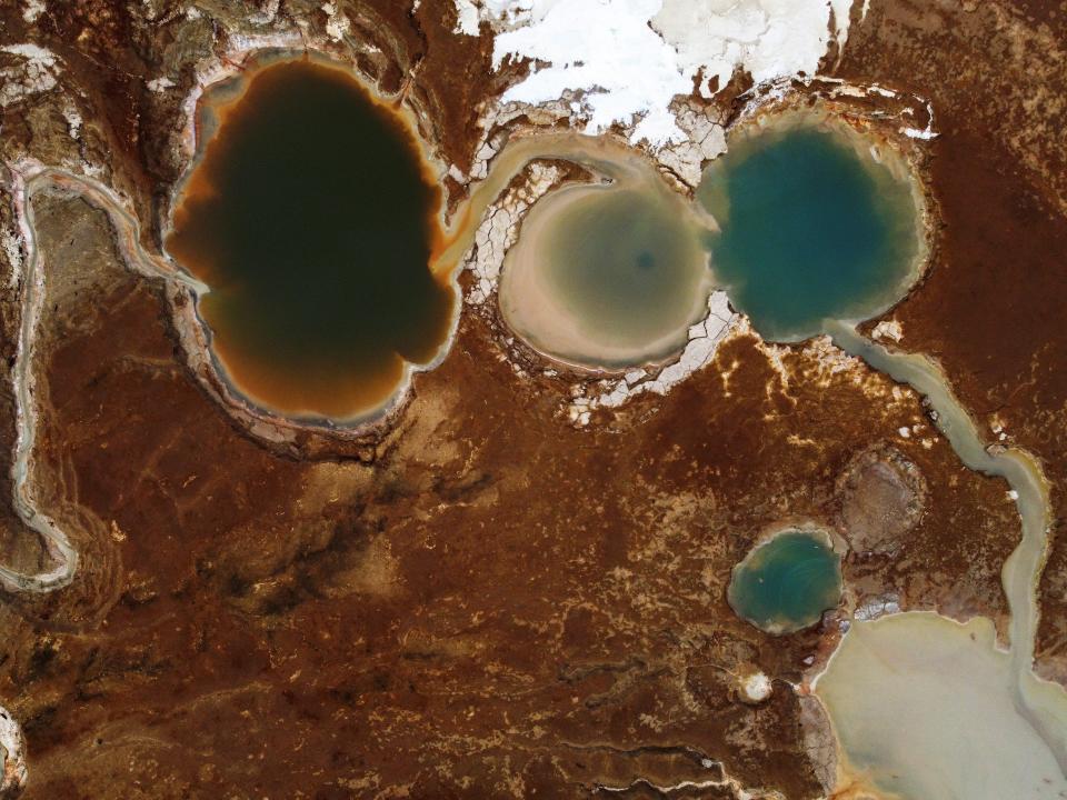 Sinkholes near the shore of the Dead Sea.