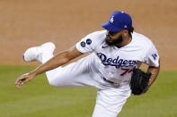 Los Angeles Dodgers relief pitcher Kenley Jansen throws to the plate during the ninth inning of an interleague baseball game against the Seattle Mariners Tuesday, May 11, 2021, in Los Angeles. (AP Photo/Mark J. Terrill)