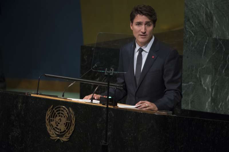 2017年9月21日，加拿大總理杜魯道（Justin Trudeau）在聯合國大會發表演講（AP）