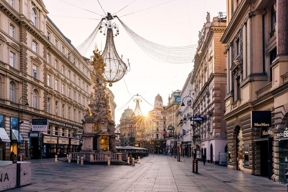 graben shopping street in vienna at sunrise, austria