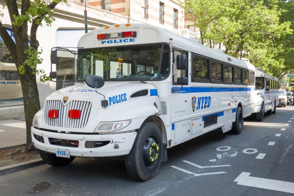 NYPD buses set up outside of Columbia’s campus on April 29, 2024. LP Media