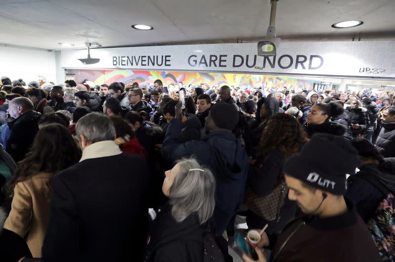 Seventh day of strike by all unions of the Paris transport network and French SNCF workers, in Paris