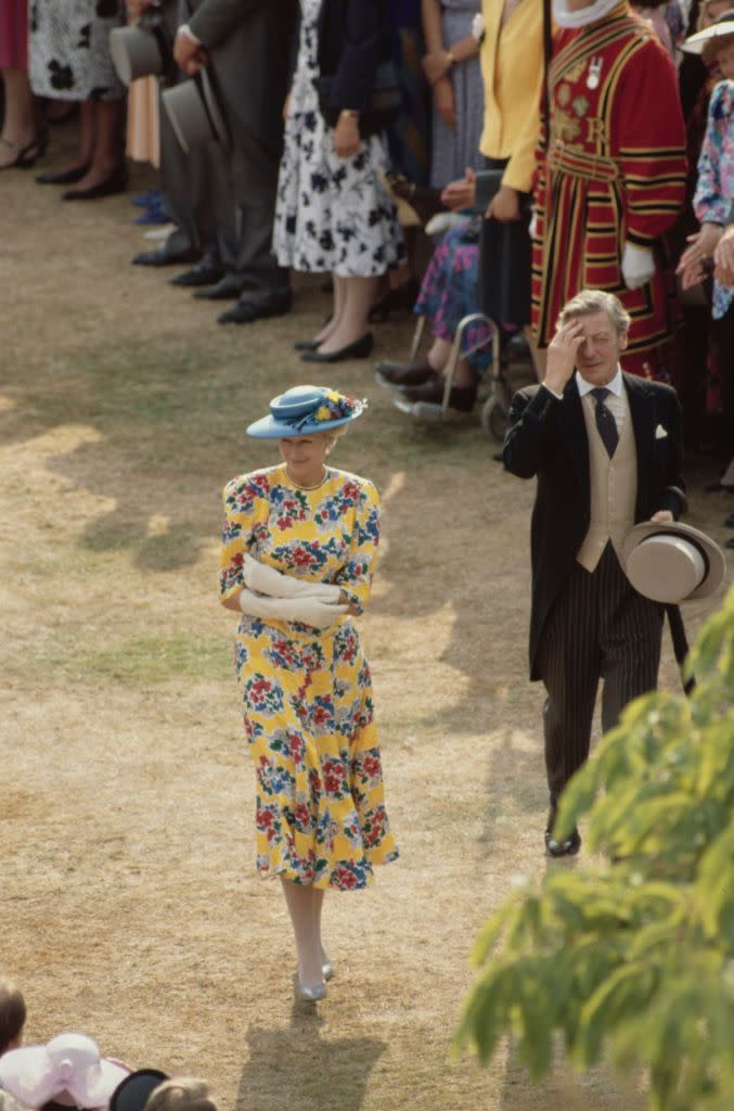 <p>Princess Alexandra and Sir Angus Ogilvy attended a Buckingham Palace Garden Party. Alexandra does not shy away from a bold print. </p>