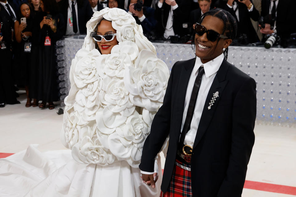 NEW YORK, NEW YORK - MAY 01: Rihanna and A$AP Rocky attend the 2023 Costume Institute Benefit celebrating "Karl Lagerfeld: A Line of Beauty" at Metropolitan Museum of Art on May 01, 2023 in New York City. (Photo by Taylor Hill/Getty Images)