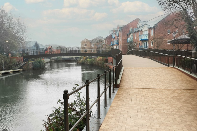 Artist's impression of the widened River Tone footbridge in Taunton town centre