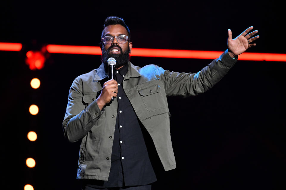Romesh Ranganathan performing during the Teenage Cancer Trust comedy night, at the Royal Albert Hall, London. Picture date: Wednesday March 27, 2019. Photo credit should read: Matt Crossick/Empics