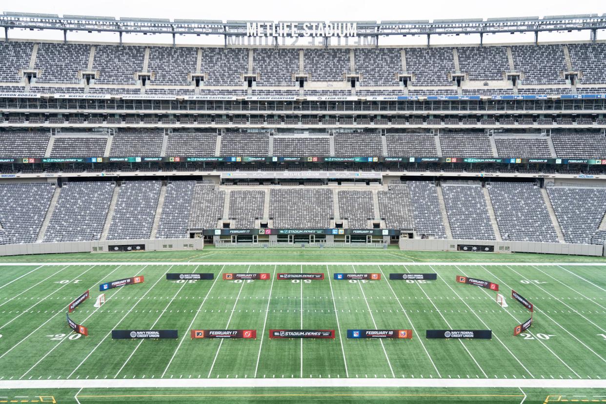 The NHL announces a series of game to be played outdoors at MetLife Stadium in February involving the Devils, Rangers, Islanders and Flyers at a press conference in East Rutehrford, NJ on Wednesday Nov. 1, 2023.
