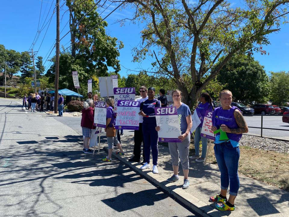 SEIU Healthcare Pennsylvania union members lined the sidewalks of East Brown Street on Friday, September 2, during a strike over stagnant wage and benefits negotiations with nursing home owners including Priority Healthcare Group, which owns The Gardens at Stroud.