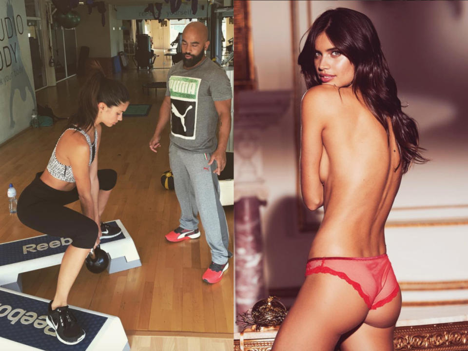 Damit Po und Beine vor der großen Show prall und muskulös werden, trimmt Sara Sampaio ihre super-schlanke Silhouette mit intensivem Krafttraining. (Bild: Instagram/sarasampaio)