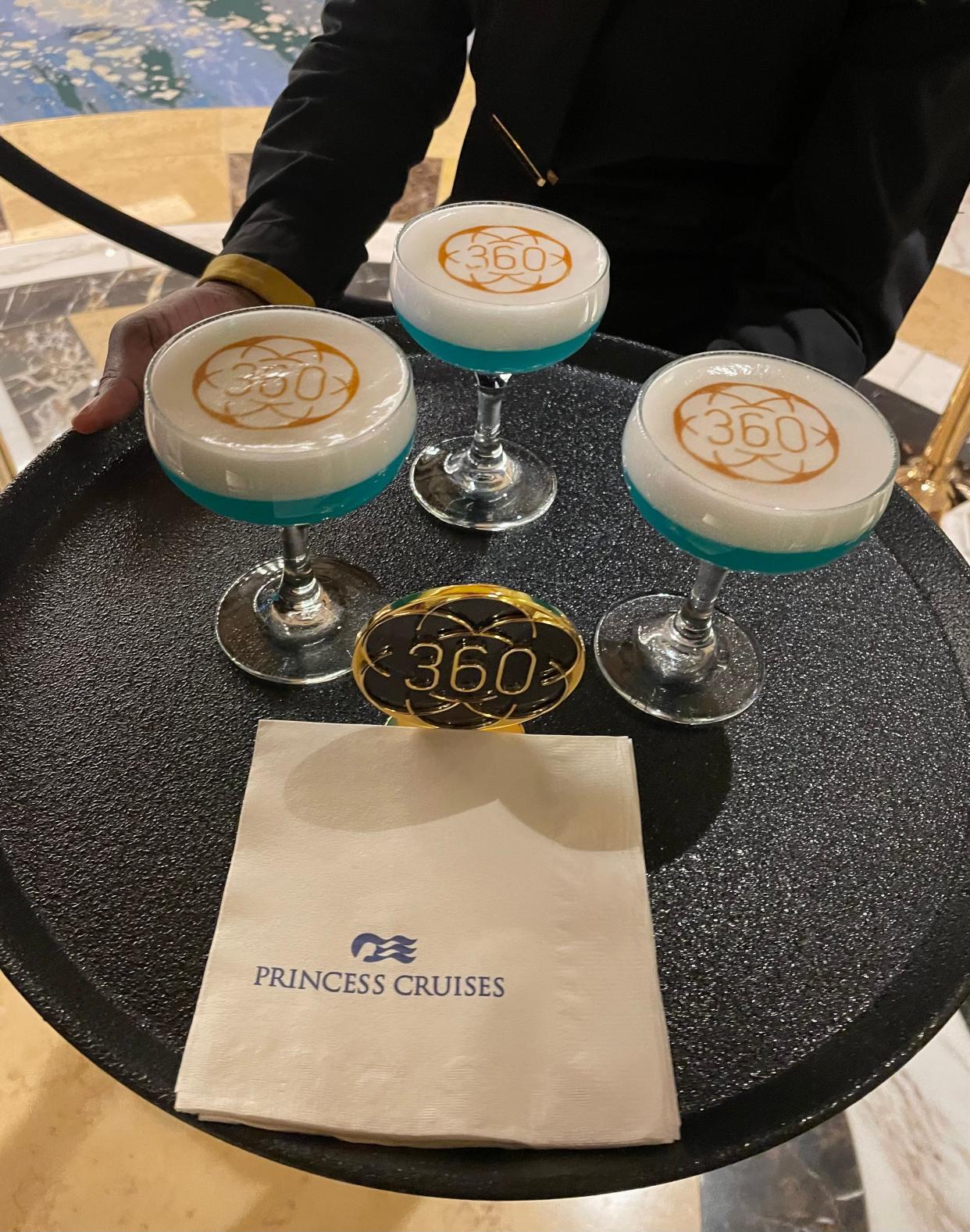 Servers presented guests with a cocktail upon their arrival to 360 during a recent cruise.