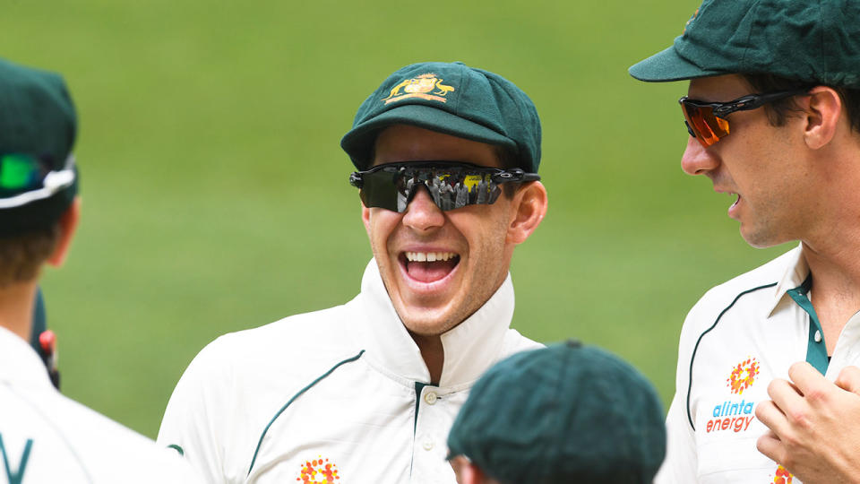 Australia Test captain Tim Paine is pictured here alongside his teammates.