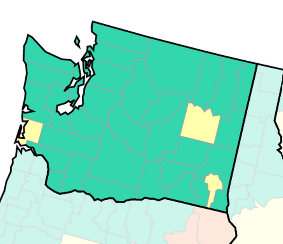 Just Lincoln, Garfield and Pacific counties have COVID-19 community transmission levels rated by the CDC as “medium.” All other counties have a rating of “low.”