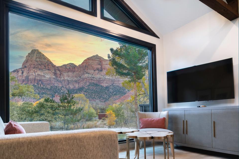 View from a room at Cliffrose Lodge and Gardens in Zion National Park