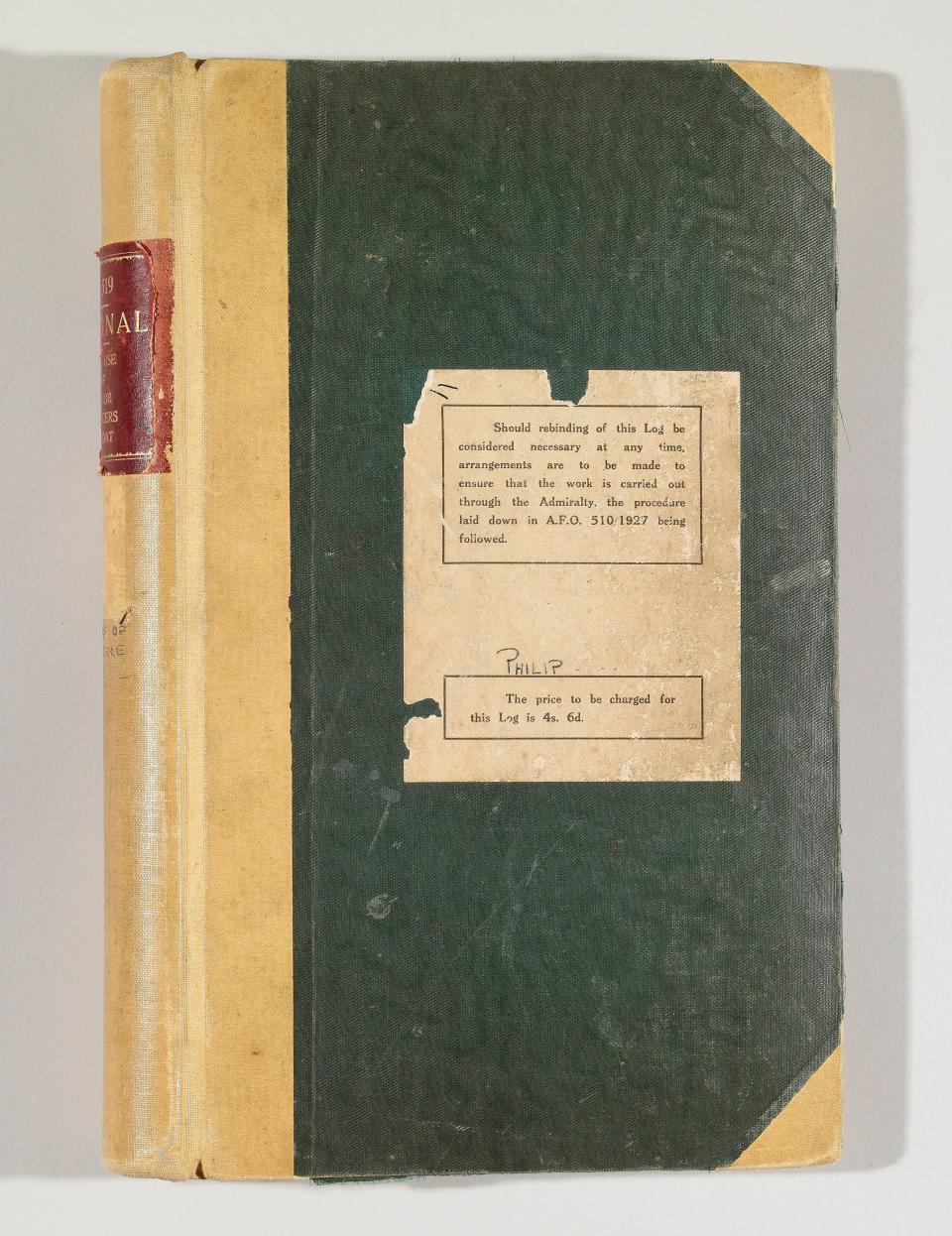 The Duke of Edinburgh’s midshipman’s logbook for 1940-1941, one of the items which will feature in Prince Philip: A Celebration (PA)