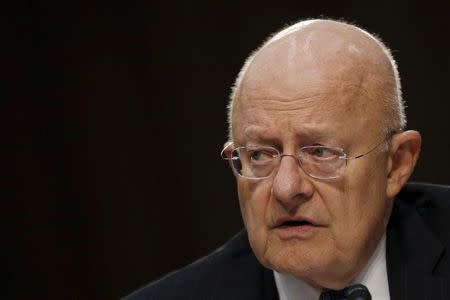 Director of National Intelligence (DNI) James Clapper testifies before a Senate Intelligence Committee hearing on "Worldwide threats to America and our allies" in Capitol Hill, Washington February 9, 2016. REUTERS/Carlos Barria