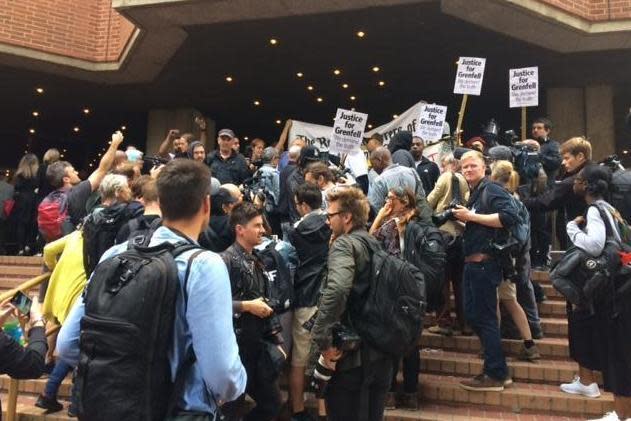 Anger: Protesters at the rally on Wednesday evening.