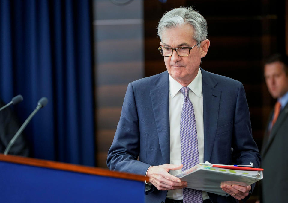 Federal Reserve Chair Jerome Powell arrives for a news conference following the Federal Open Market Committee meeting in Washington, U.S., December 11, 2019. REUTERS/Joshua Roberts