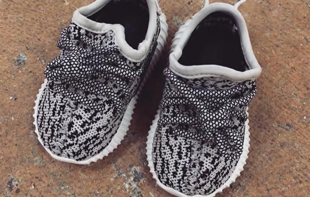 A pair of baby-sized Yeezy Boost 350's. Photo: Kim Kardashian