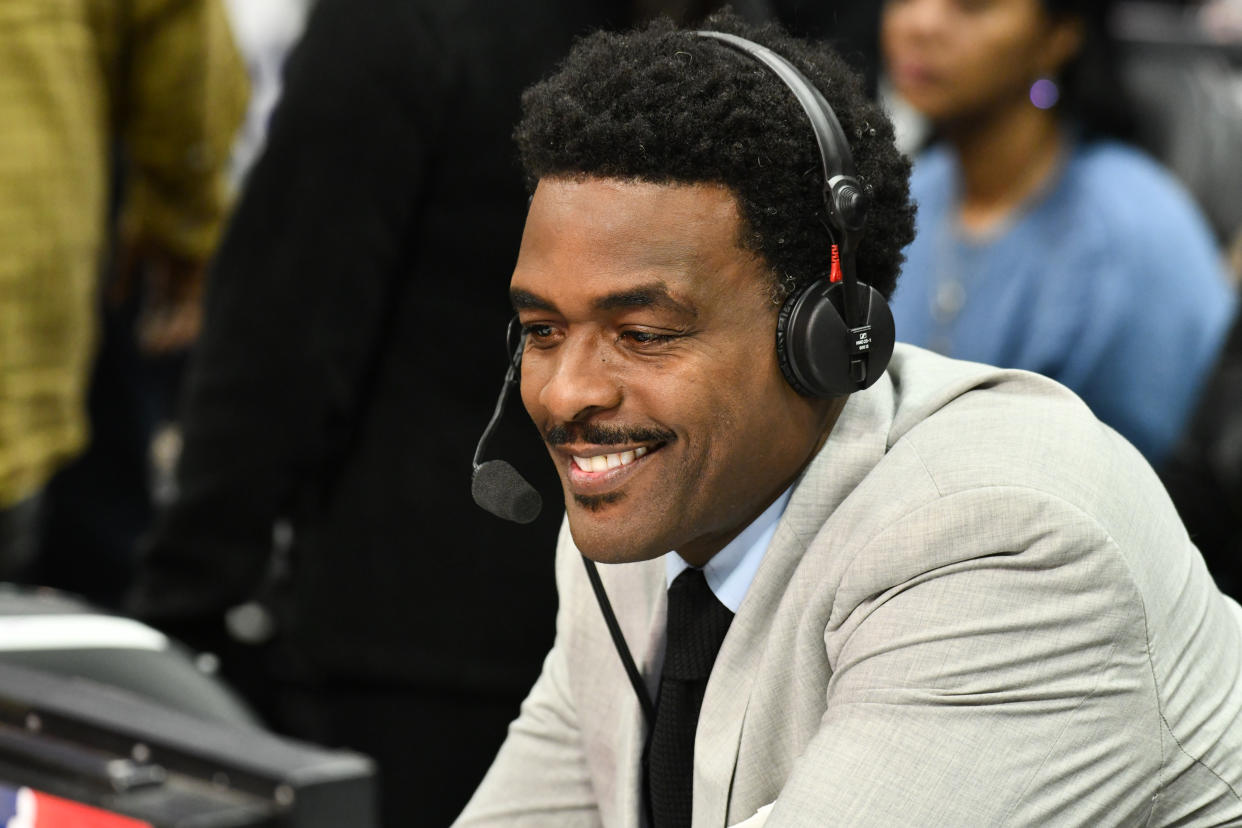 Chris Webber calls a basketball game between the Los Angeles Clippers and the Portland Trail Blazers at Staples Center on November 07, 2019 in Los Angeles, California. 