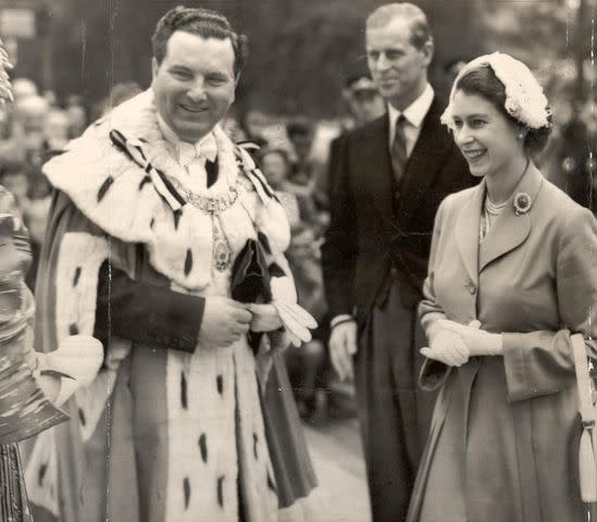 <p>Daily Mail/Shutterstock </p> Queen Elizabeth and Prince Philip speak with Sit James Miller, Lord Provost of Edinburgh during their coronation celebration visit to Scotland in June 1953.
