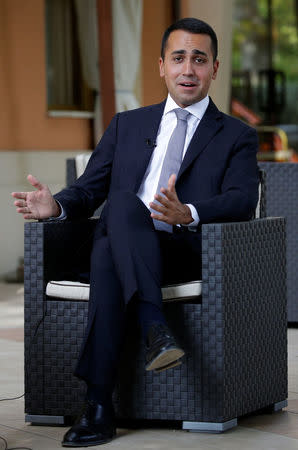 5-Star new leader Luigi Di Maio gestures during an interview with journalists in Rimini, Italy September 24, 2017. REUTERS/Max Rossi