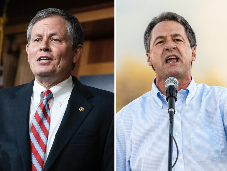 Montana Sen. Steve Daines (R); Gov. Steve Bullock (D) / Credit: William Campbell/Getty Images;  Tom Williams/CQ-Roll Call, Inc via Getty Images)